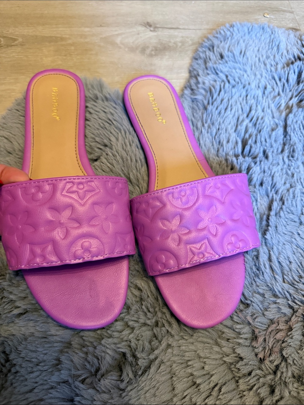 BAMBOO Purple Embossed Slide Mules